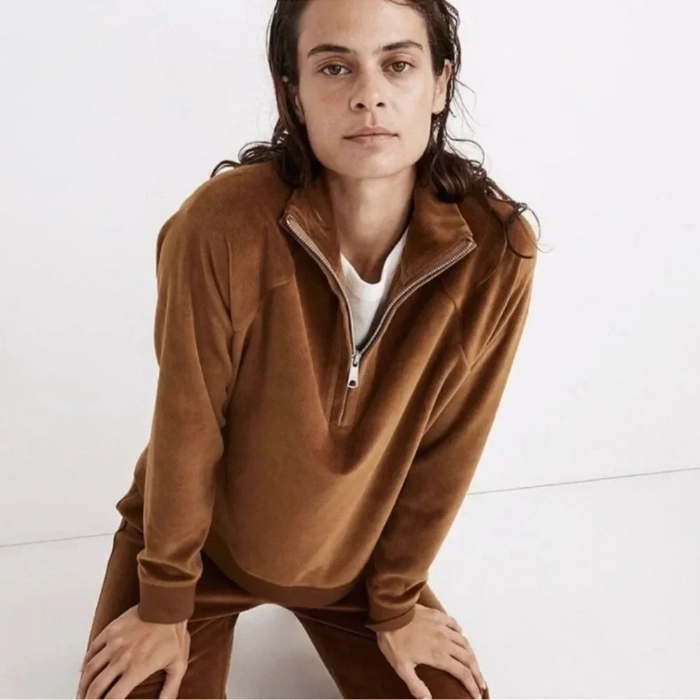 Madewell Velour Half Zip Sweatshirt Size M